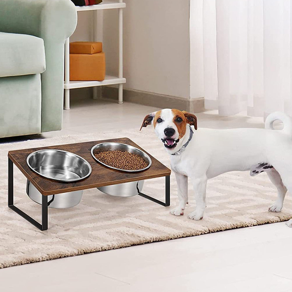 Rack Iron Wood Combined With Pet Feeding Bowl Rack