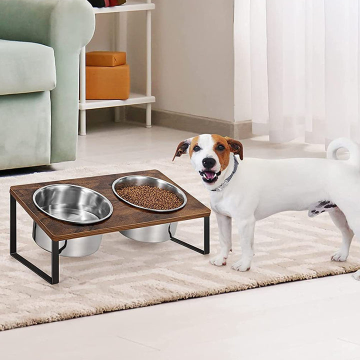 Rack Iron Wood Combined With Pet Feeding Bowl Rack