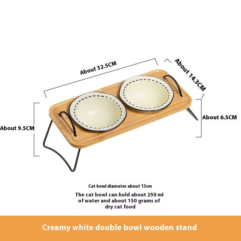 Pet Wooden Multi-functional Ceramic Rack Bowl