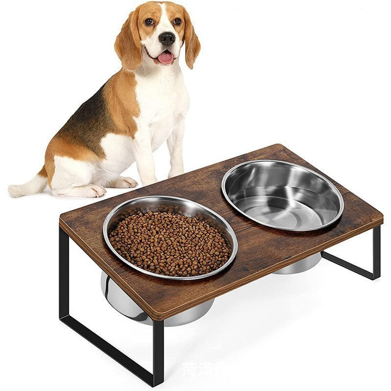 Rack Iron Wood Combined With Pet Feeding Bowl Rack