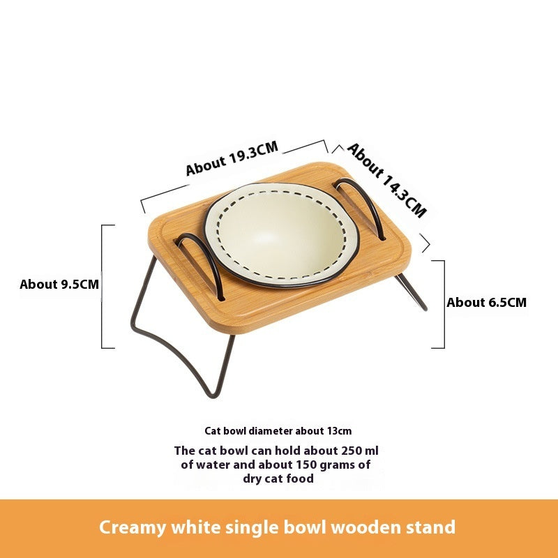 Pet Wooden Multi-functional Ceramic Rack Bowl