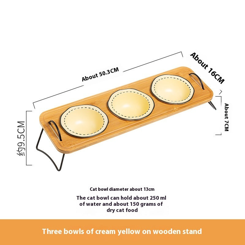 Pet Wooden Multi-functional Ceramic Rack Bowl