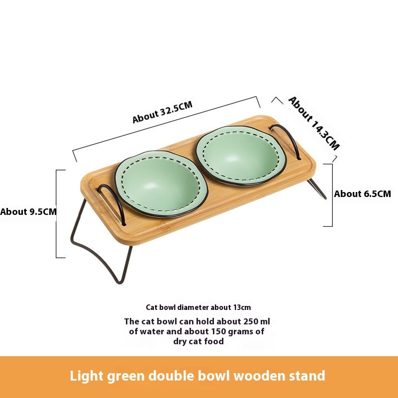 Pet Wooden Multi-functional Ceramic Rack Bowl