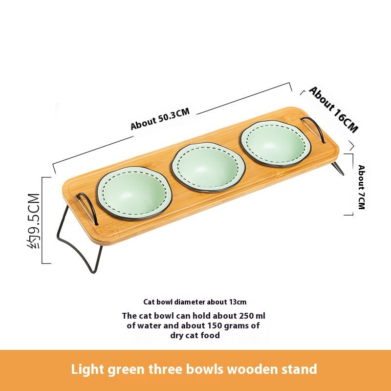 Pet Wooden Multi-functional Ceramic Rack Bowl