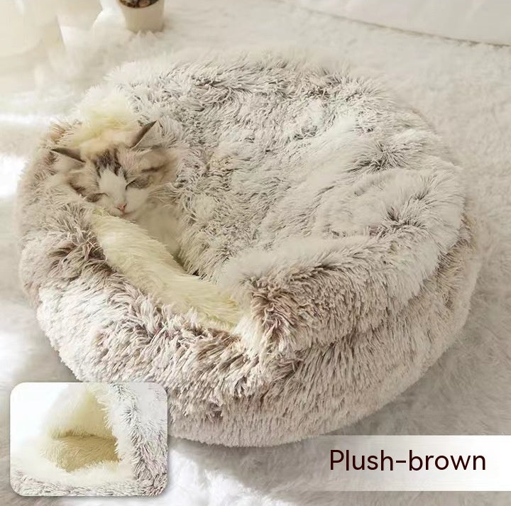 Pet Winter Round Plush Warm Bed