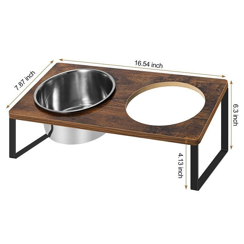 Rack Iron Wood Combined With Pet Feeding Bowl Rack